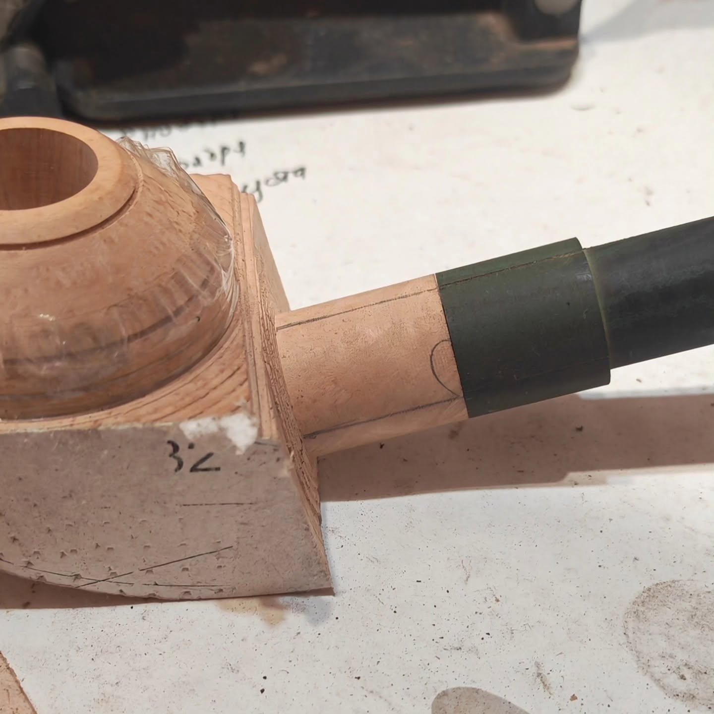 An Asikyan pipe still in the wood, pencil lines on the shank, stem already fitted